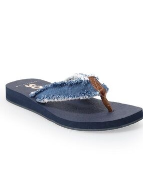 SO Bloomfield Thong Sandals Blue Denim Platform Flip Flops Women US 5 Boho Y2K